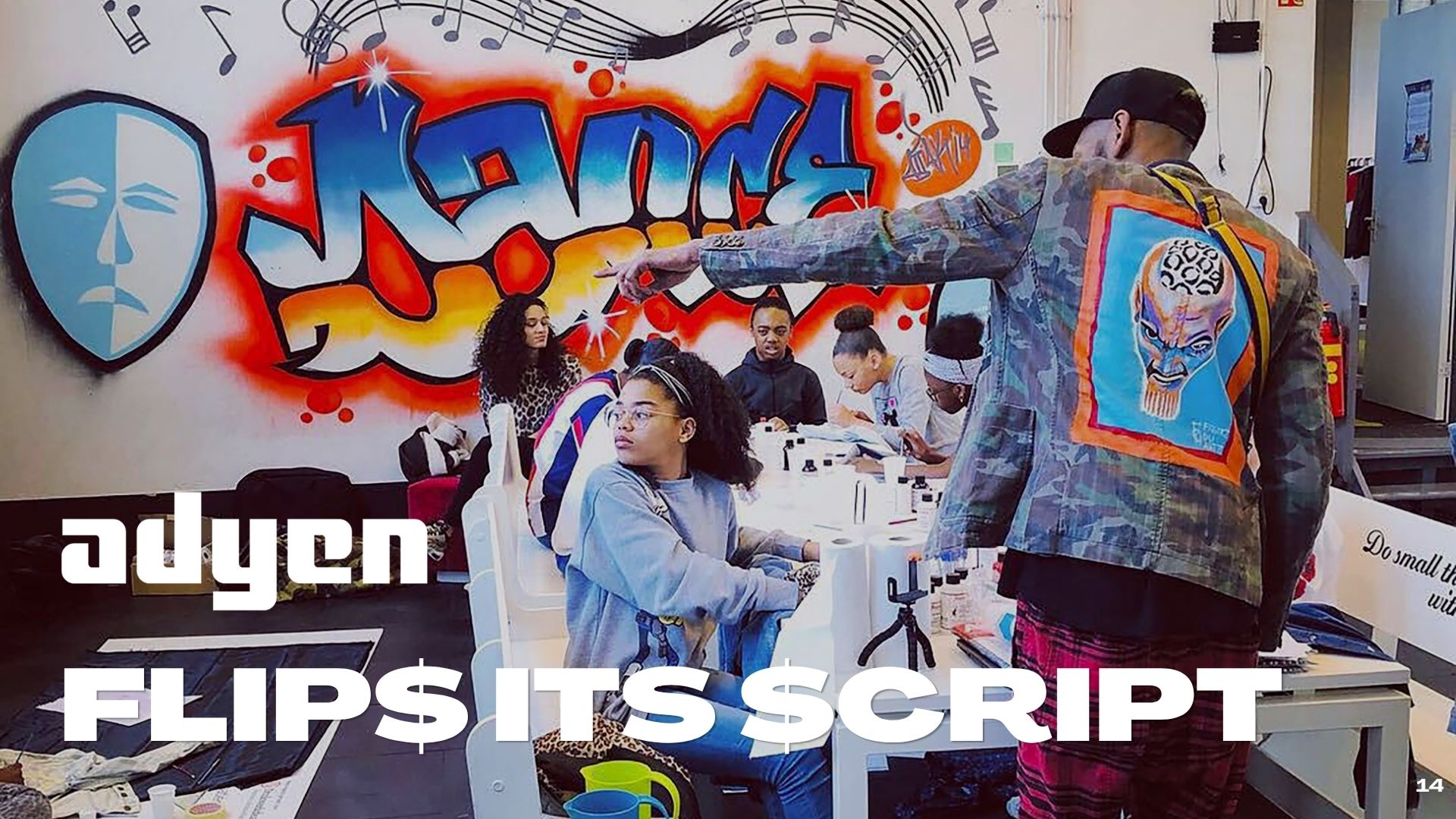 Adyen Flips Its Script — graffiti workshop with young participants
